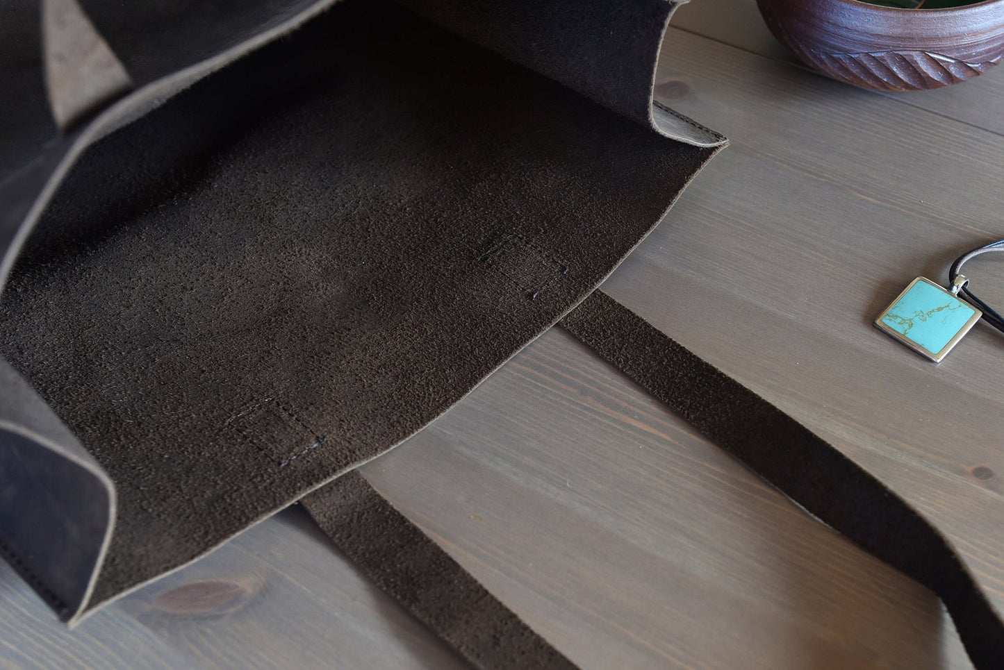 Raw Edge Genuine Leather Tote - Vintage Marbled Mocha Finish