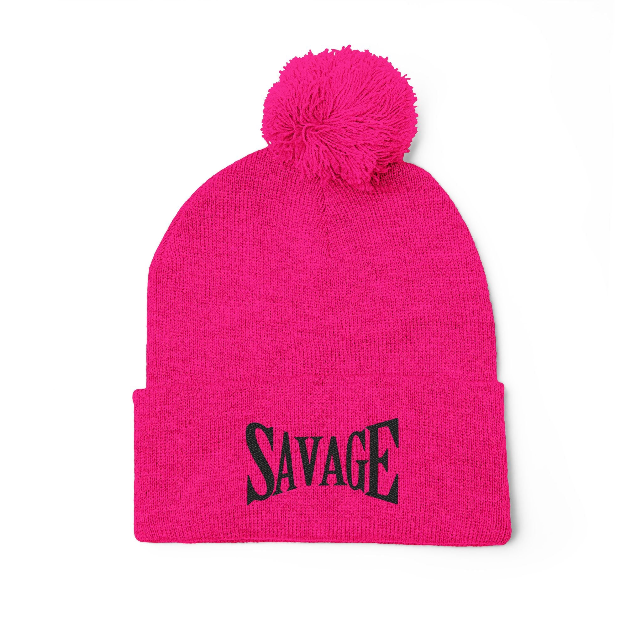 Savage Embroidered Pom-Pom Knit Cap