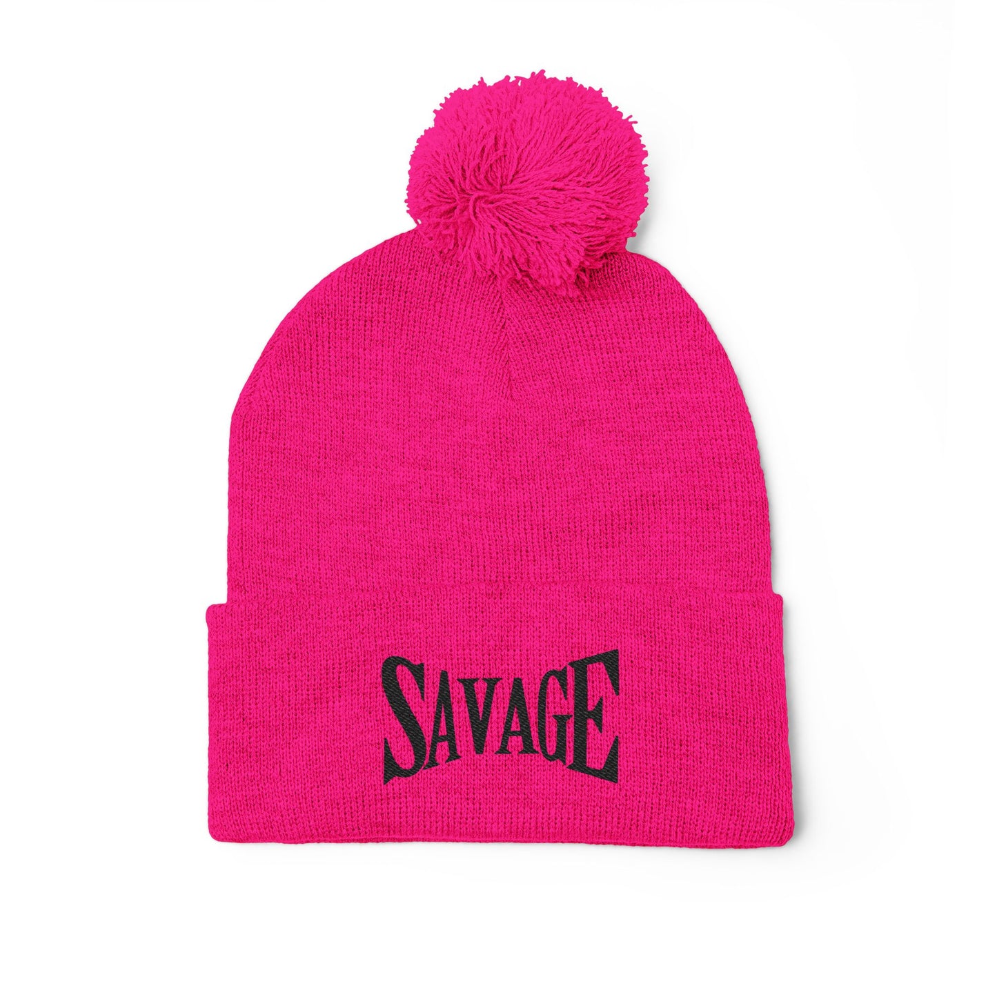Savage Embroidered Pom-Pom Knit Cap