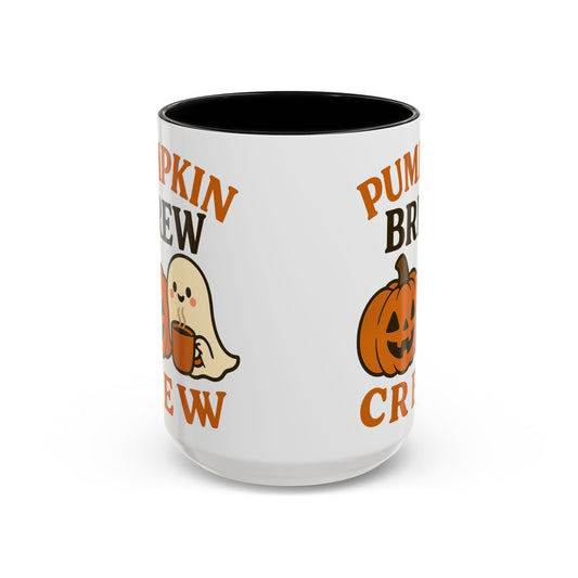 Pumpkin Brew Crew Coffee Mug | Autumn Mug | Halloween Gift | Cozy Kitchen Decor | Coffee Lover Gift, Seasonal Mug, Cute Ghost Mug