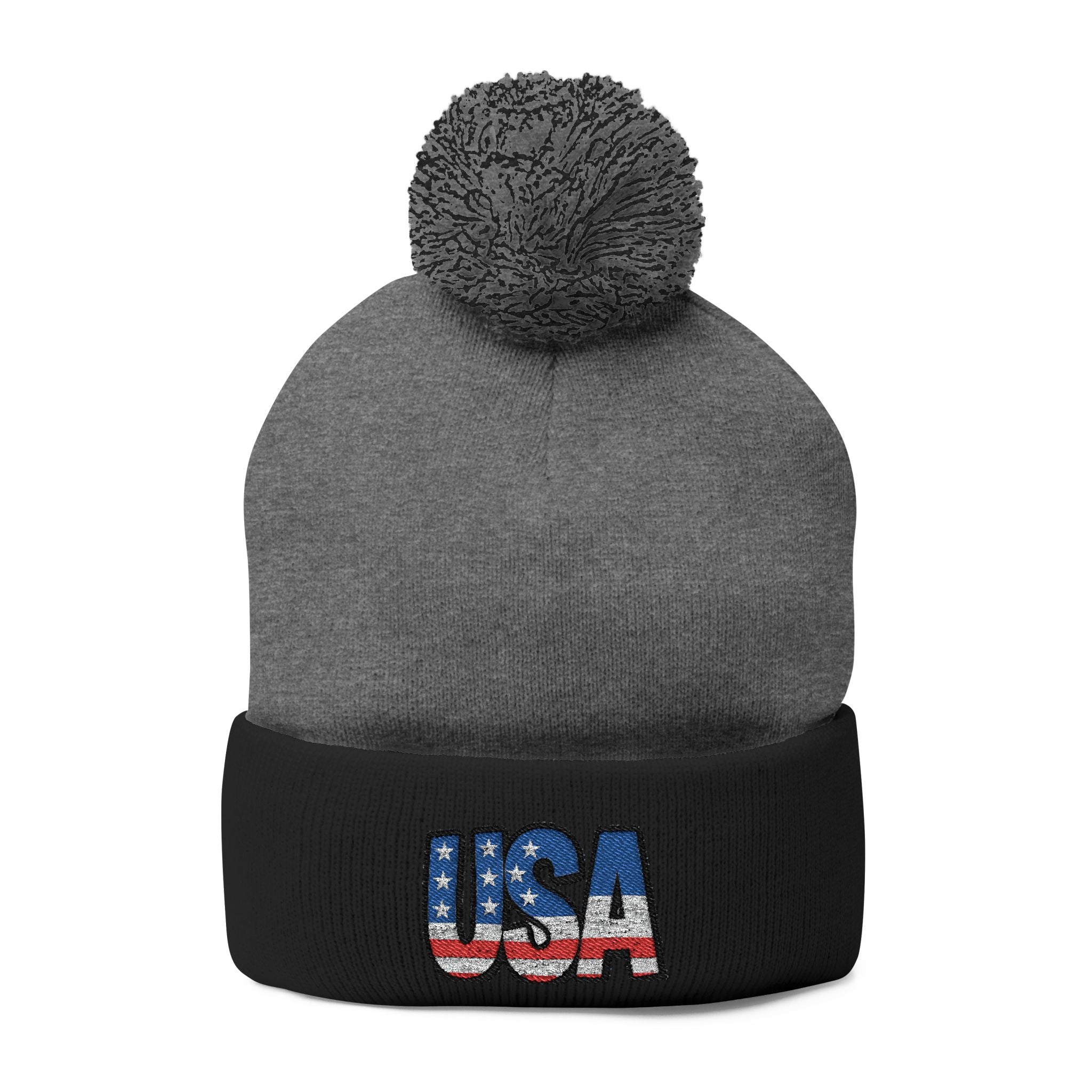 USA Embroidered Pom-Pom Knit Cap