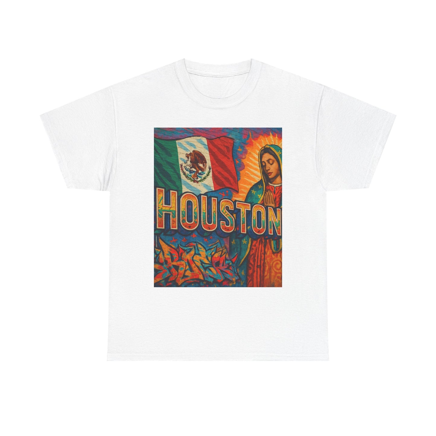 Houston Graphic Tee, Unisex Heavy Cotton Tee, Texas Pride Shirt, Mexican Culture Tee, Casual Summer Top, Fun Gift for Friends