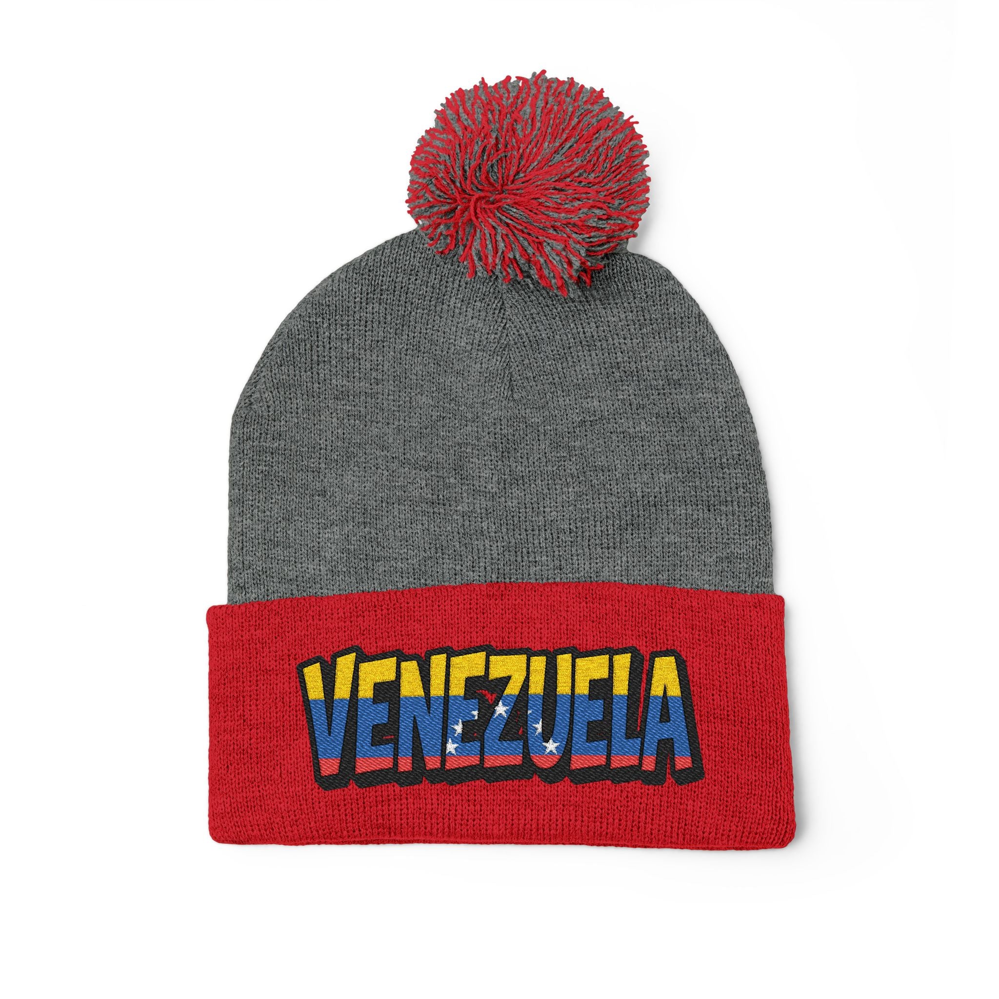 Venezuela Embroidered Pom-Pom Knit Cap