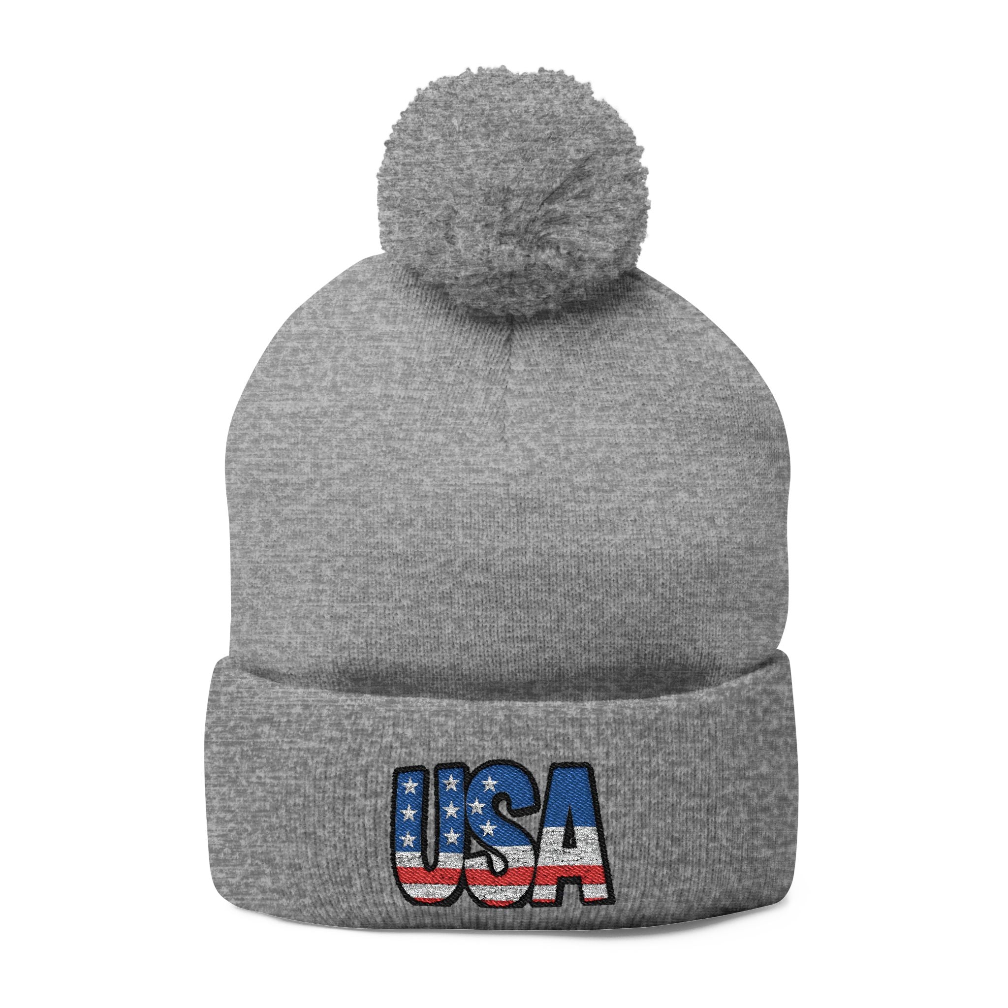 USA Embroidered Pom-Pom Knit Cap