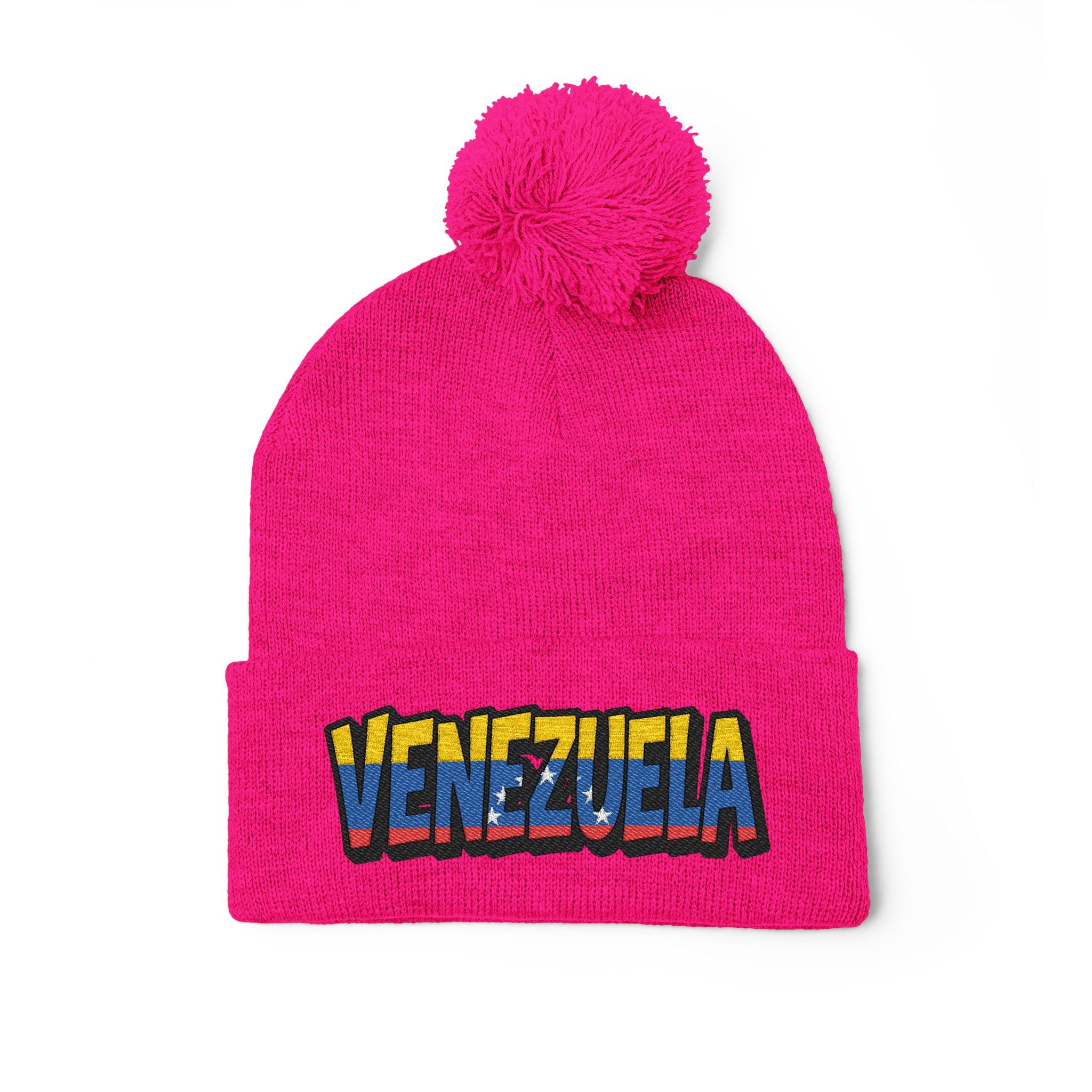 Venezuela Embroidered Pom-Pom Knit Cap