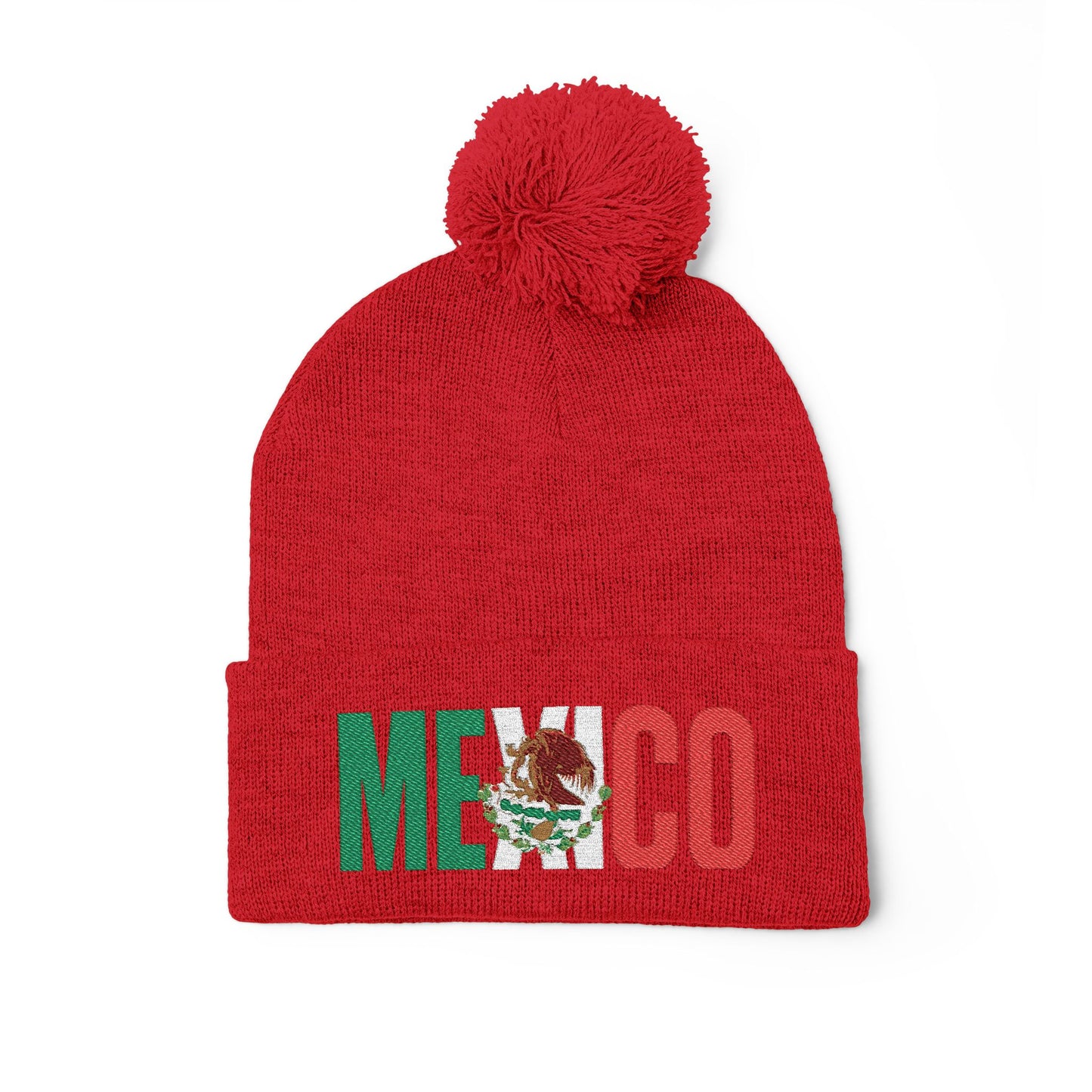 Mexico Embroidered Pom-Pom Beanie - Cozy Winter Knit Cap