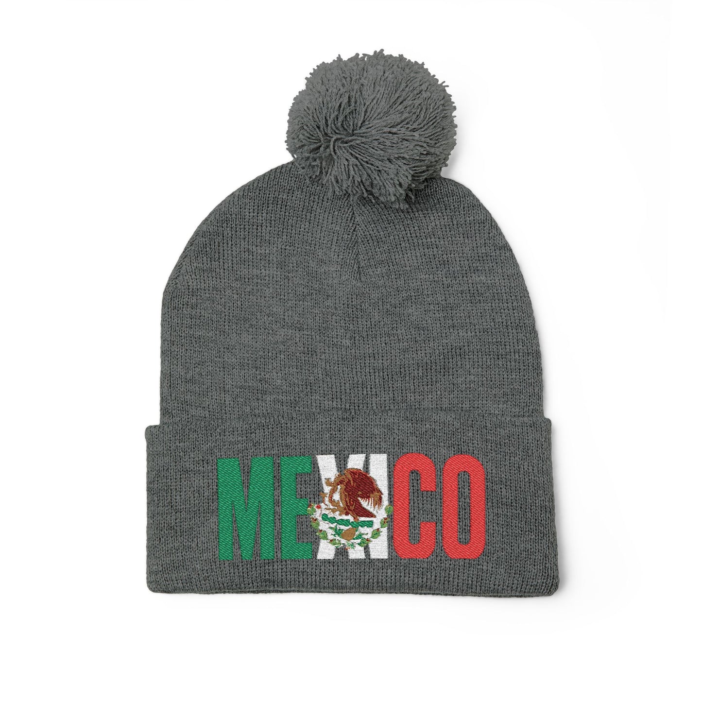 Mexico Embroidered Pom-Pom Beanie - Cozy Winter Knit Cap