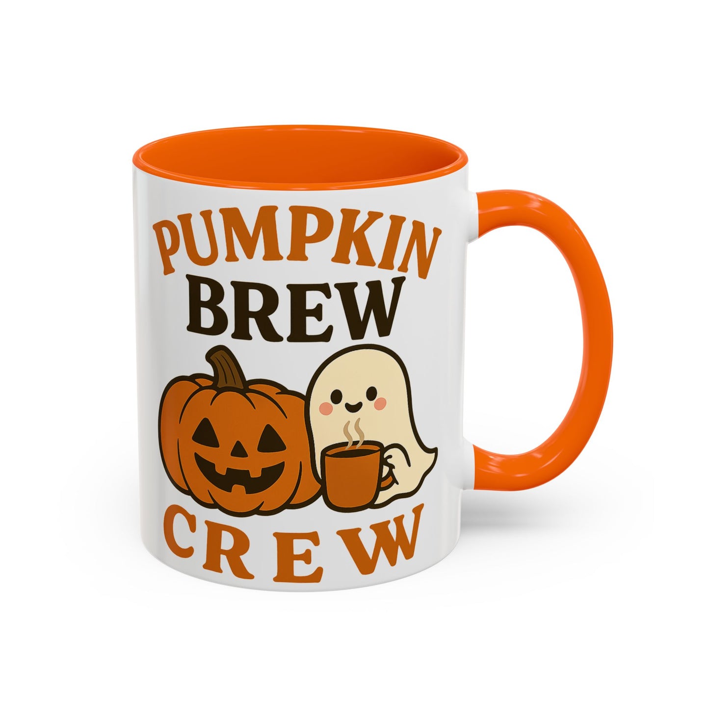 Pumpkin Brew Crew Coffee Mug | Autumn Mug | Halloween Gift | Cozy Kitchen Decor | Coffee Lover Gift, Seasonal Mug, Cute Ghost Mug