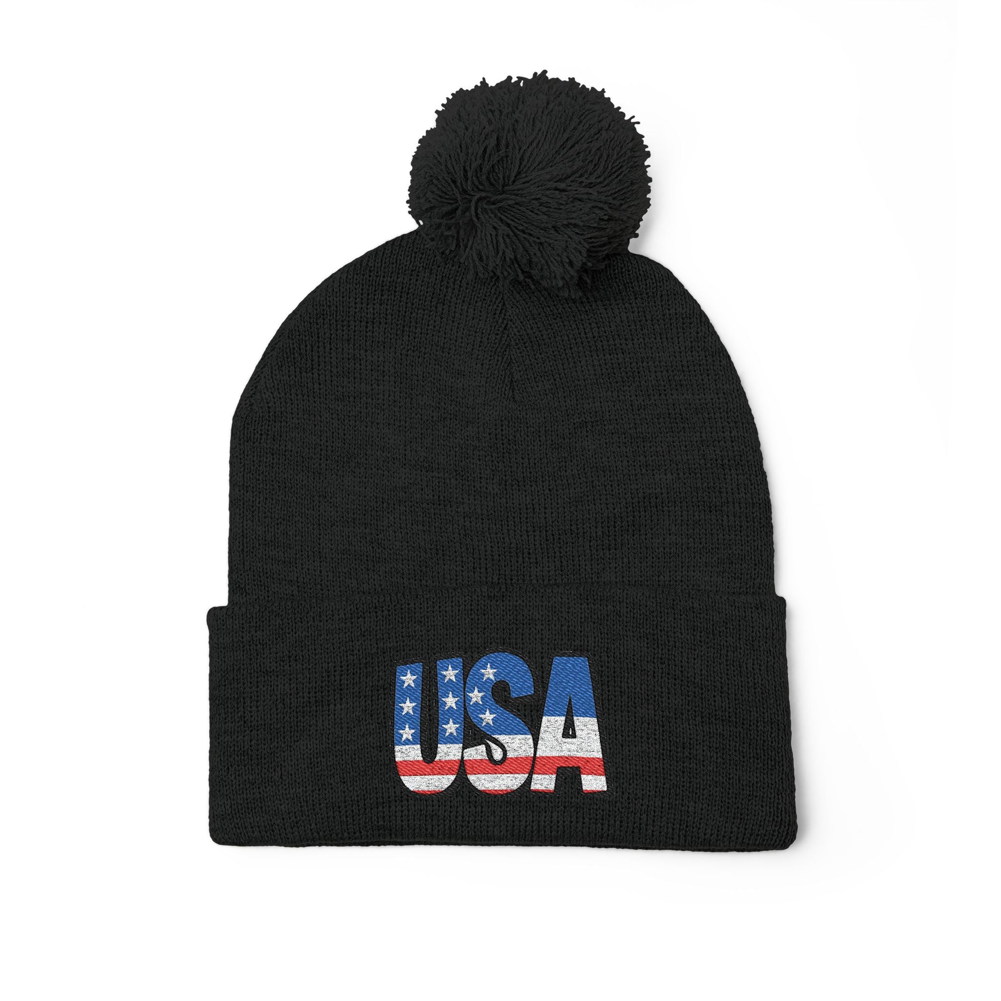 USA Embroidered Pom-Pom Knit Cap