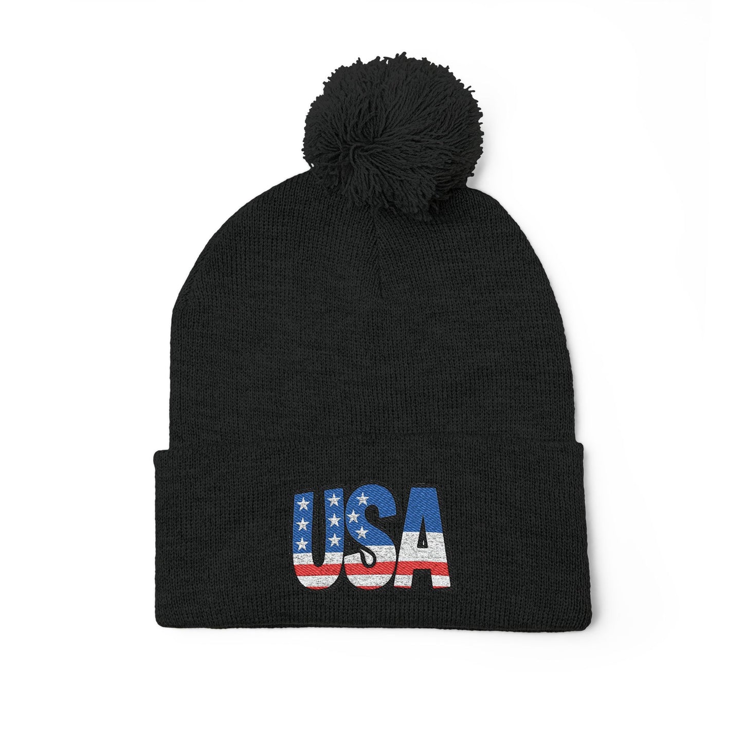 USA Embroidered Pom-Pom Knit Cap