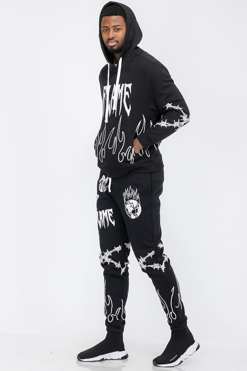 Men's Chenille Flame Patch Sweatsuit - Premium Cotton Blend
