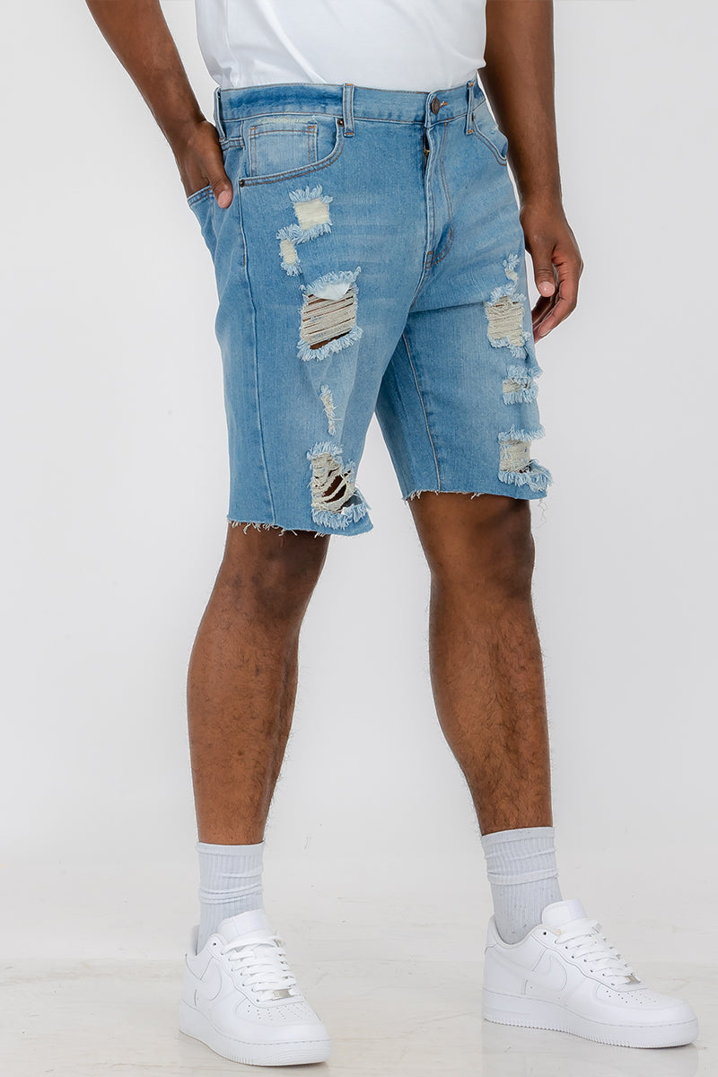 Men's Washed Distressed Denim Shorts - Casual Summer Style