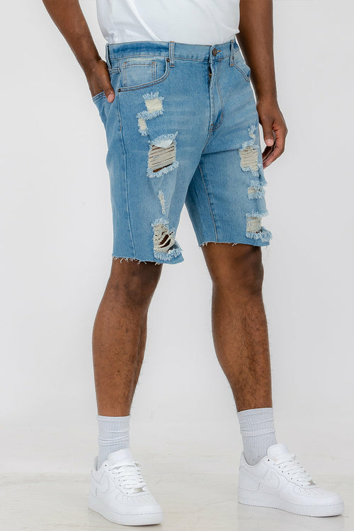 Men's Washed Distressed Denim Shorts - Casual Summer Style
