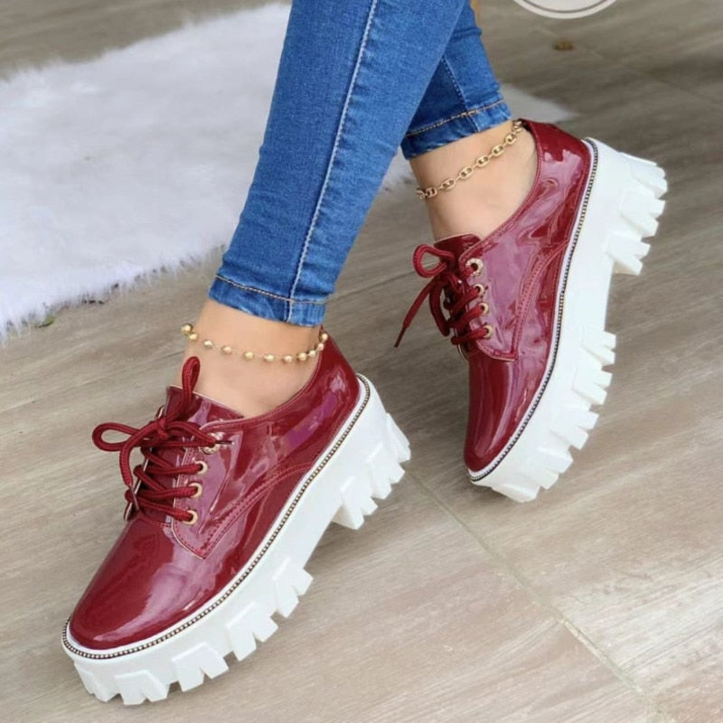 Women's Platform Oxford Shoes - Thick Heel Flats