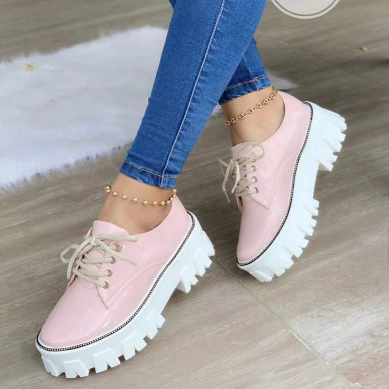 Women's Platform Oxford Shoes - Thick Heel Flats
