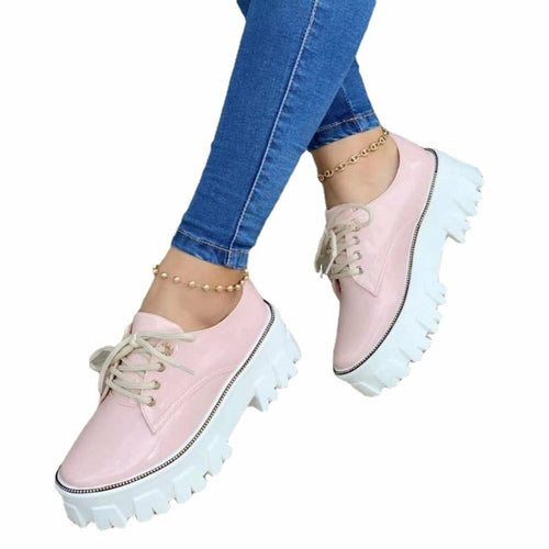 Women's Platform Oxford Shoes - Thick Heel Flats