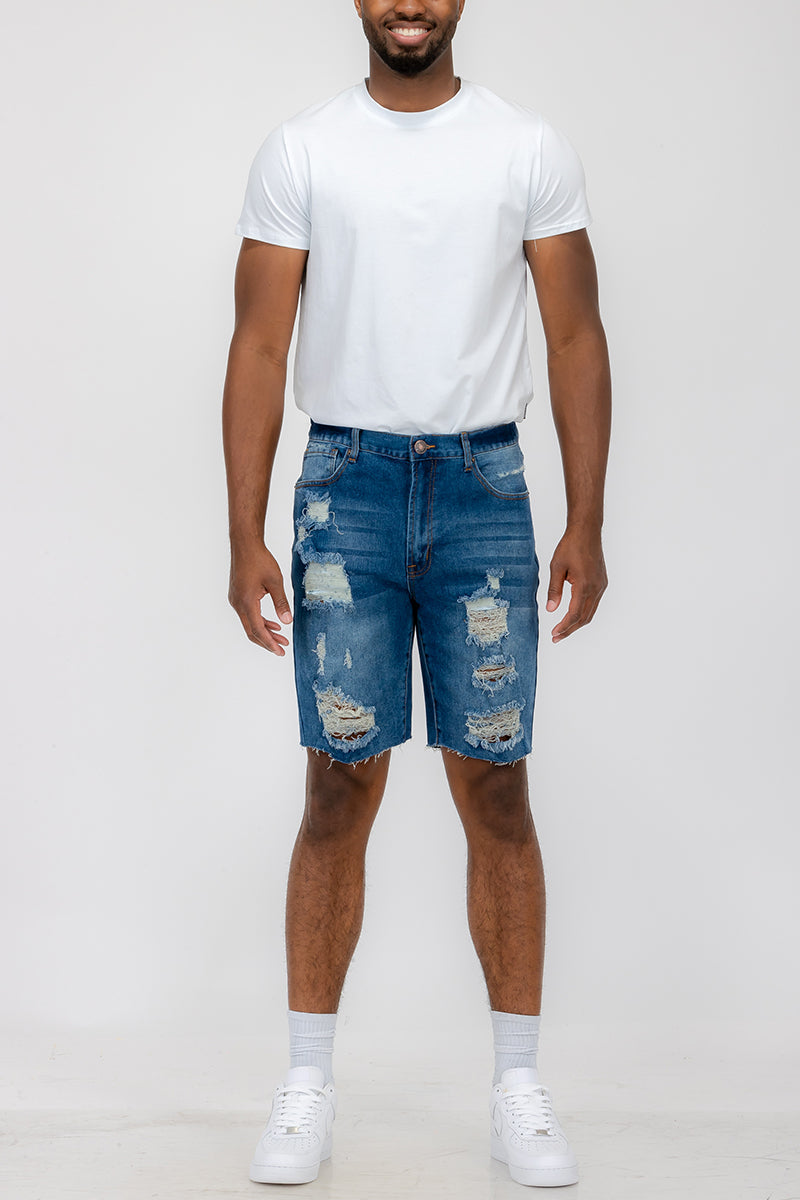 Men's Washed Distressed Denim Shorts - Casual Summer Style