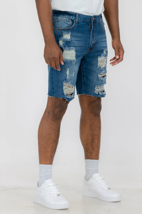 Men's Washed Distressed Denim Shorts - Casual Summer Style