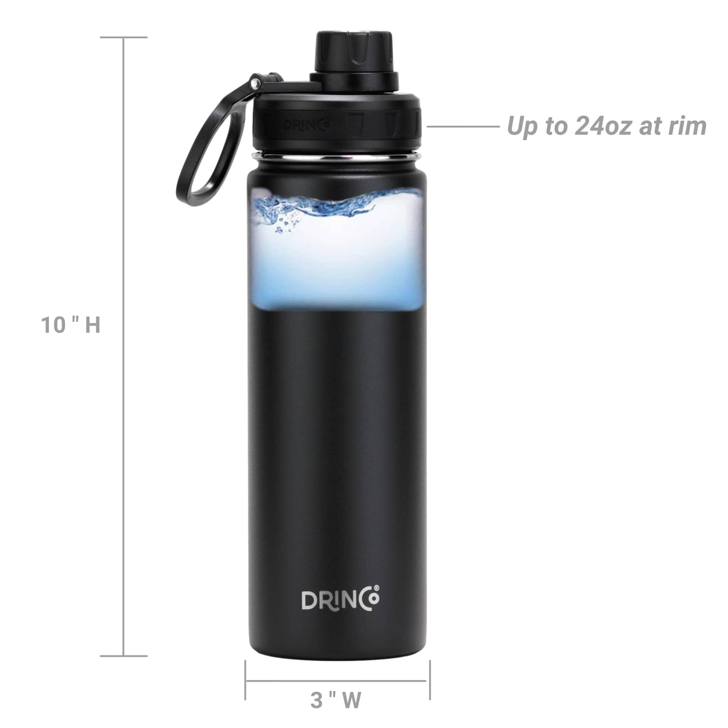 DRINCO 22oz Insulated Stainless Steel Water Bottle - Black