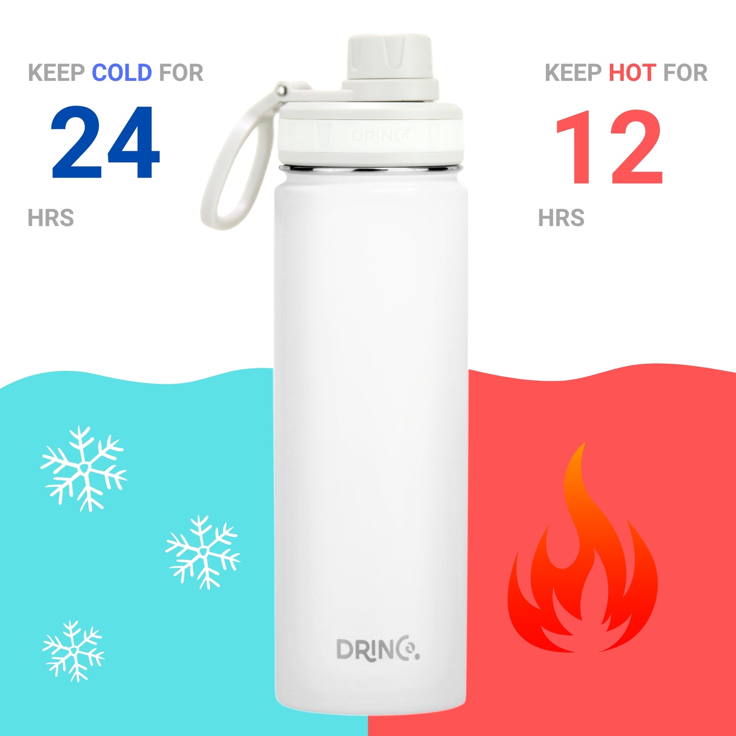 DRINCO 22oz Insulated Stainless Steel Water Bottle - Arctic White