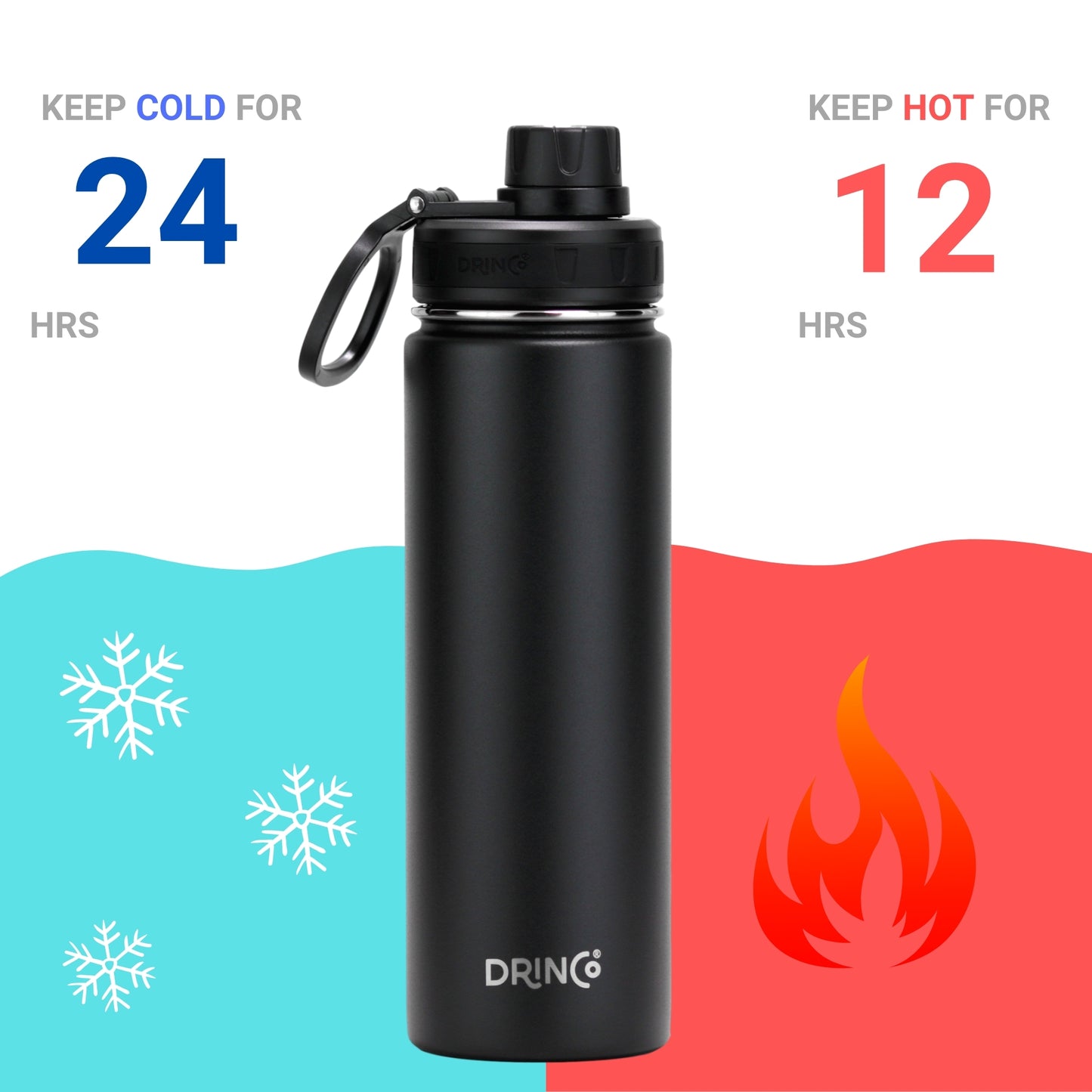 DRINCO 22oz Insulated Stainless Steel Water Bottle - Black