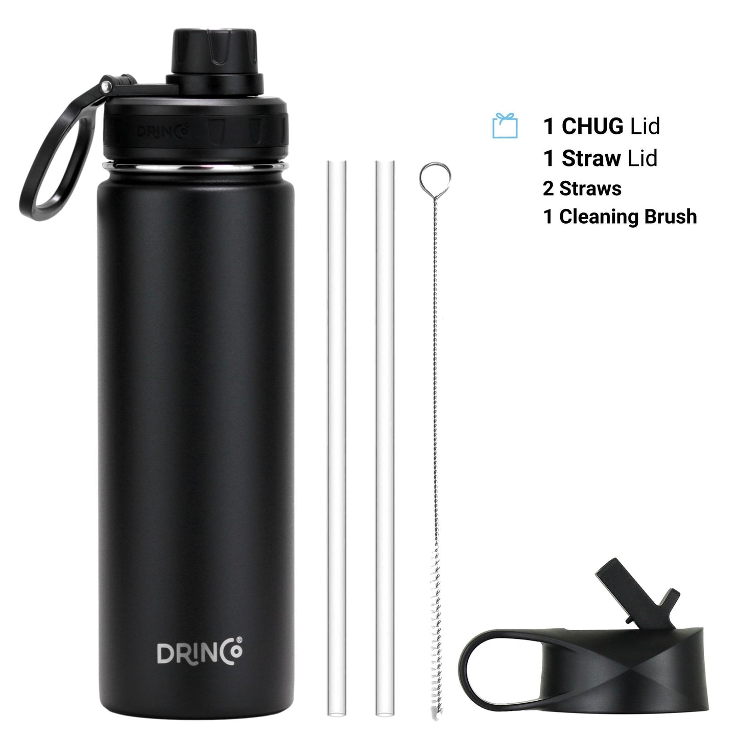 DRINCO 22oz Insulated Stainless Steel Water Bottle - Black