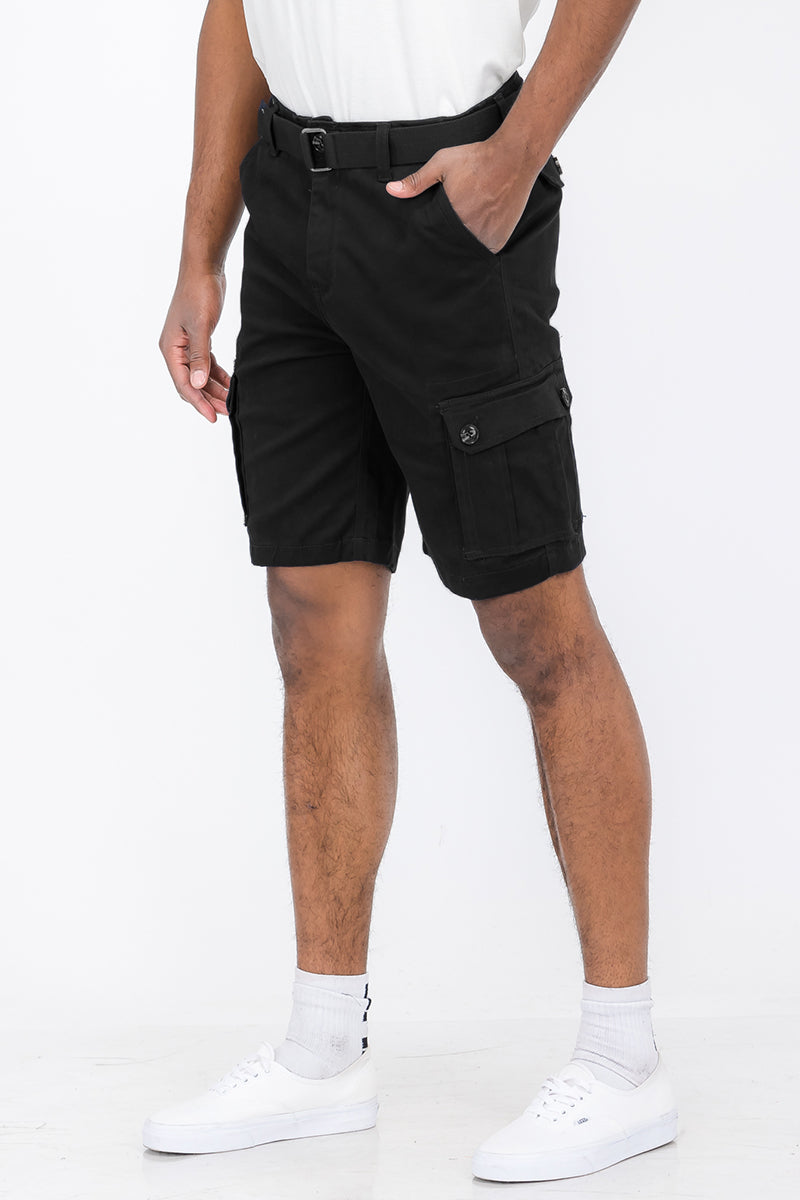 Men's Belted Cargo Shorts with Multiple Pockets - Cotton Blend