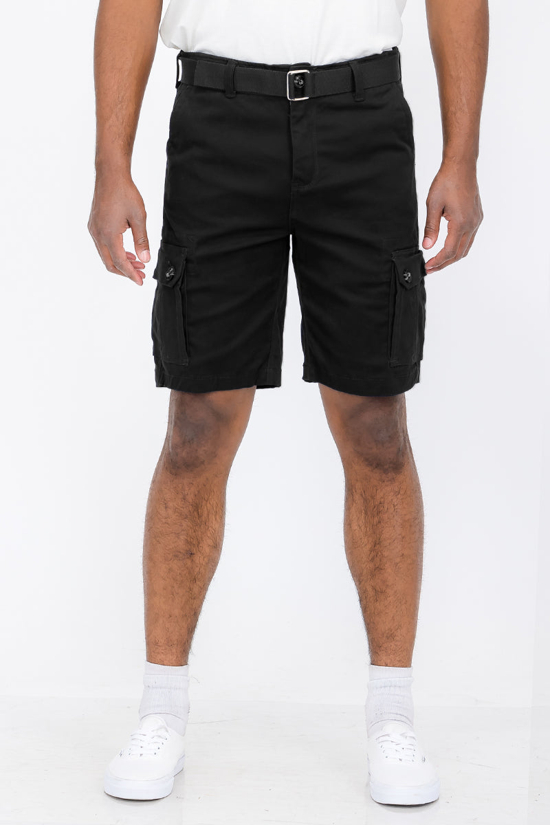 Men's Belted Cargo Shorts with Multiple Pockets - Cotton Blend