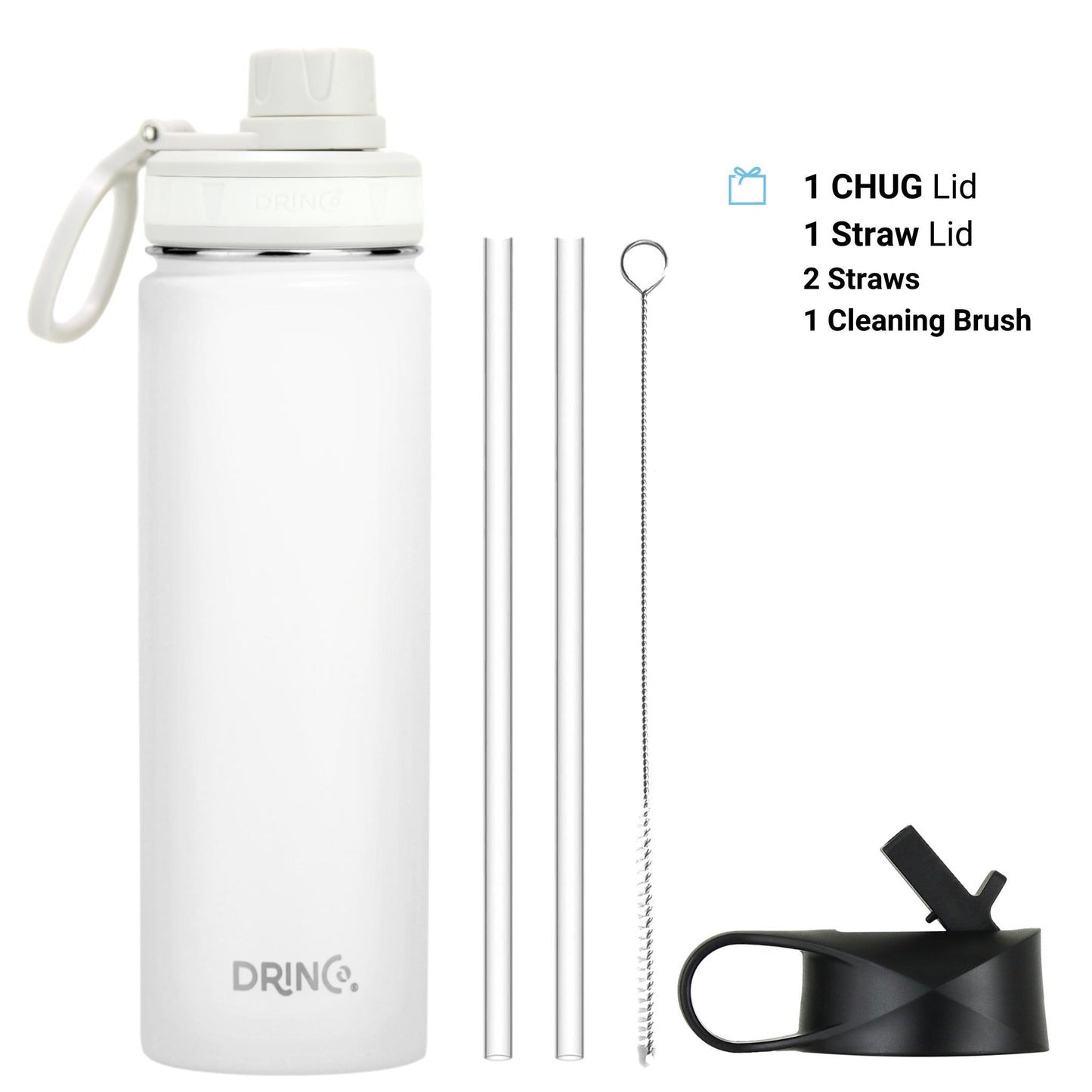 DRINCO 22oz Insulated Stainless Steel Water Bottle - Arctic White