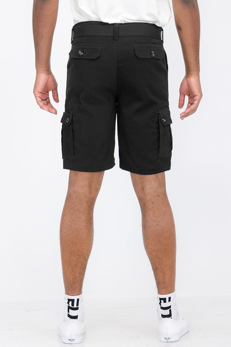 Men's Belted Cargo Shorts with Multiple Pockets - Cotton Blend