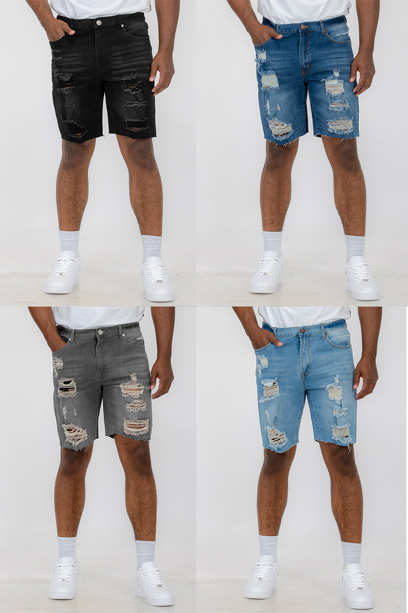 Men's Washed Distressed Denim Shorts - Casual Summer Style