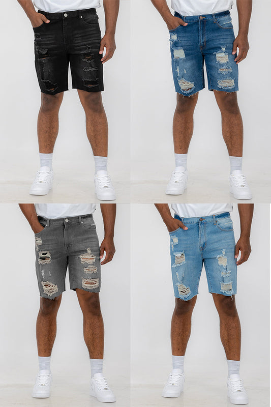 Men's Washed Distressed Denim Shorts - Casual Summer Style